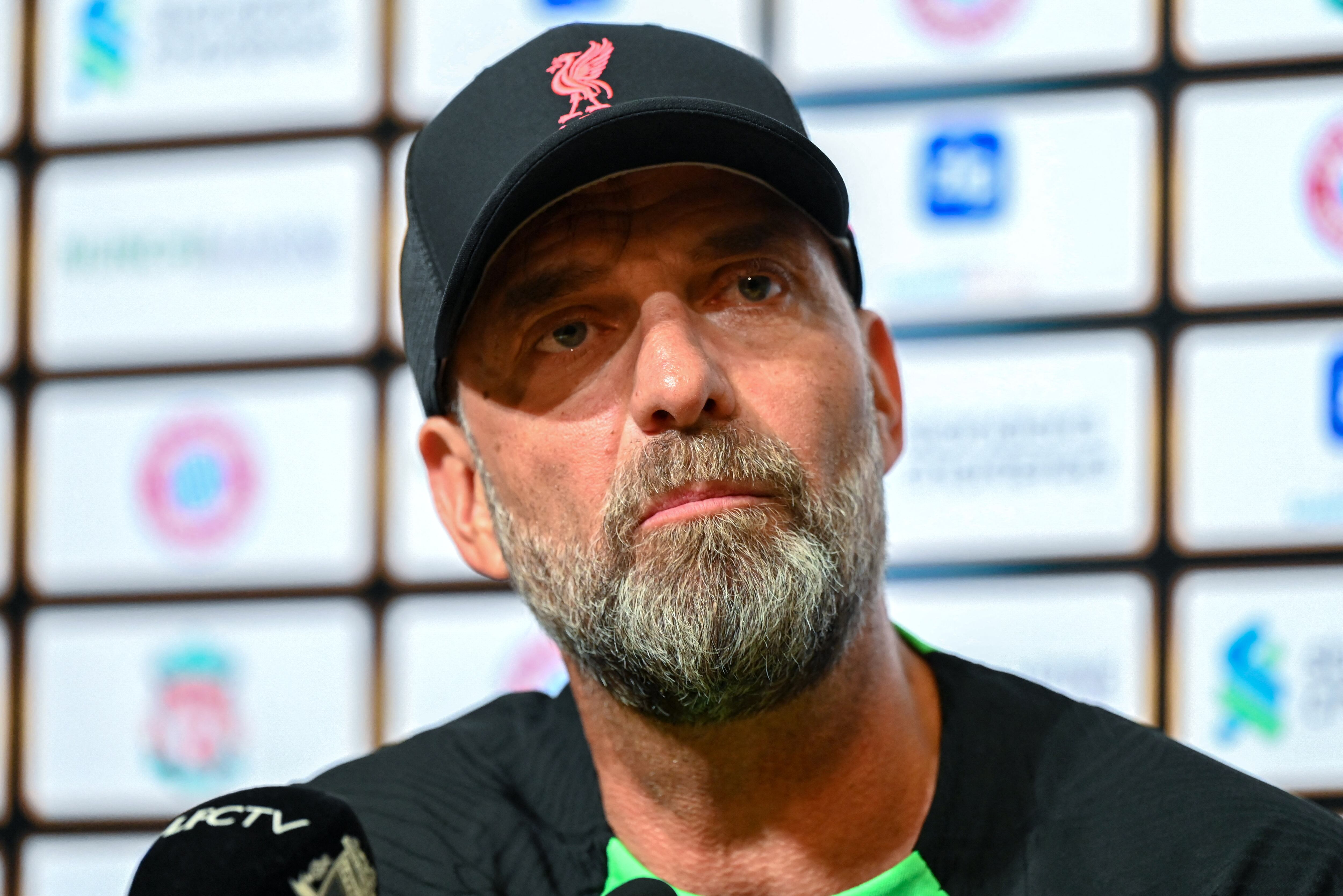 Liverpool FC team manager Jurgen Klopp attends a press conference at the Singapore Festival of Football in Singapore on August 1, 2023. (Photo by Roslan RAHMAN / AFP)