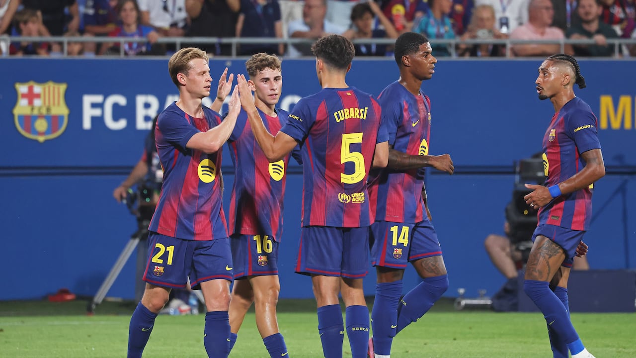 Fermin Lopez celebrates a goal during the match between FC Barcelona and Como 1907, corresponding to the Joan Gamper Trophy, played at the Joan Cruyff Stadium in Barcelona, Spain, on August 10, 2025. (Photo by Joan Valls/Urbanandsport/NurPhoto via Getty Images) -- (Photo by Urbanandsport/NurPhoto via Getty Images)