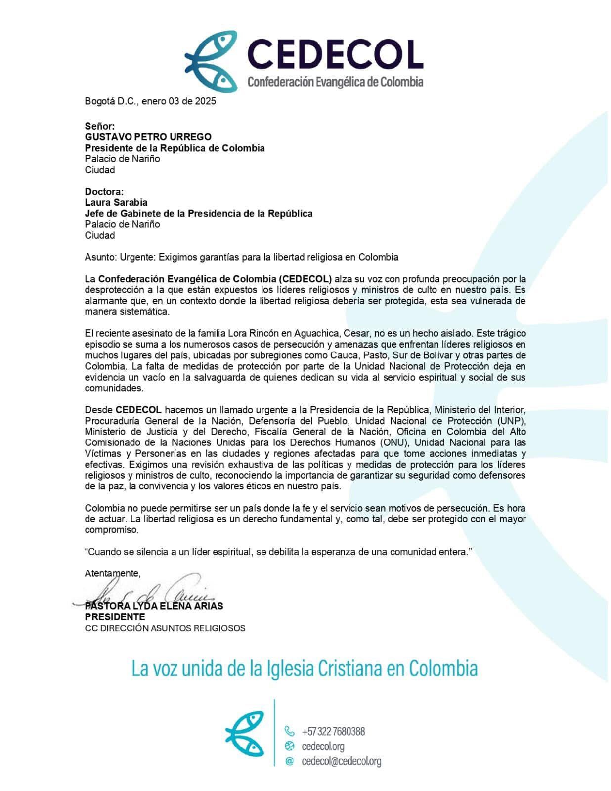 Comunicado de la Confederación Evangélica de Colombia.