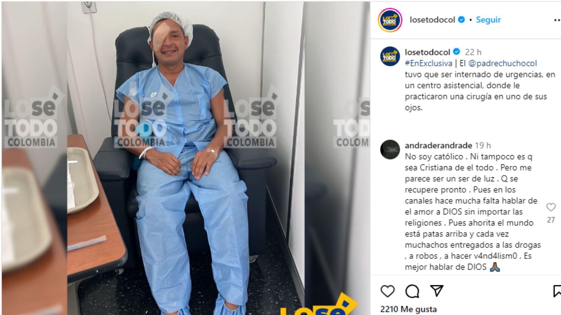 El reconocido sacerdote habría sufrido una infección en su ojo derecho.