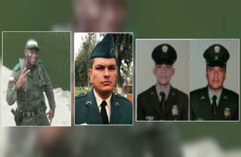 Uniformados asesinados: patrullero Deisón Rentería, capitán Andrés Lugo, subintendente Henry Ochoa Nieto y el patrullero Jefferson Vargas. Foto: Archivo particular.