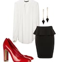 Para cualquier ocasión: Una falda negra peplum con una camisa blanca son el básico que toda mujer debe tener en su clóset. ¡Y acompañan perfecto tus tacones! Camisa: Zara Falda: Limited Aretes: Aldo