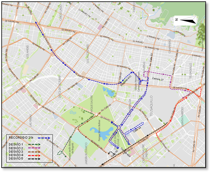 Desvíos sector Parque Simón Bolívar.