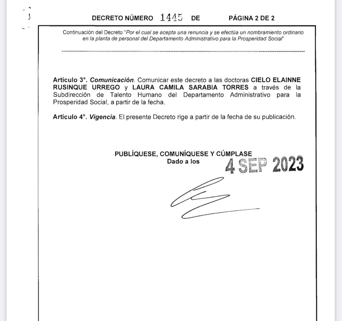 Decreto Laura Sarabia