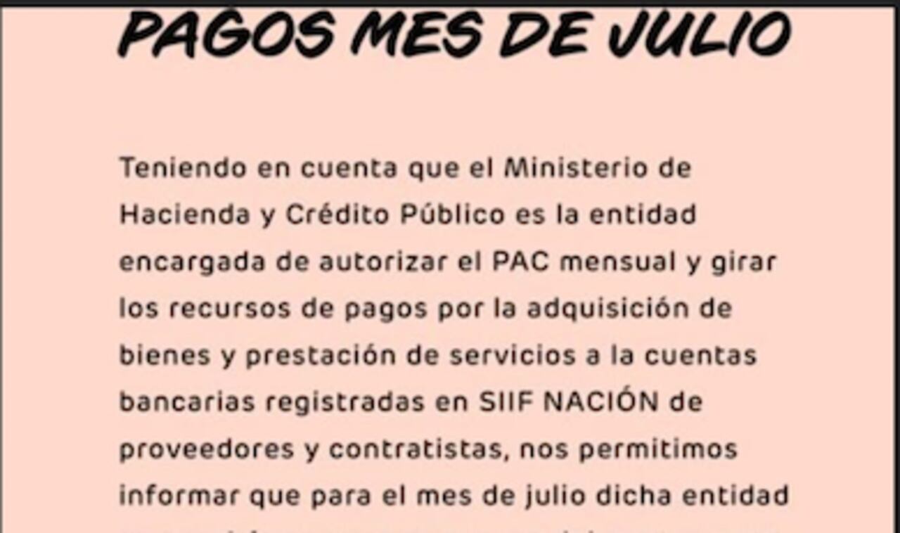 Mensaje interno que les llegó a proveedores y contratistas de MinTransporte
