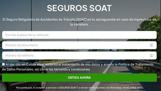 Sitio falso que estafa a las personas que buscan adquirir el SOAT.