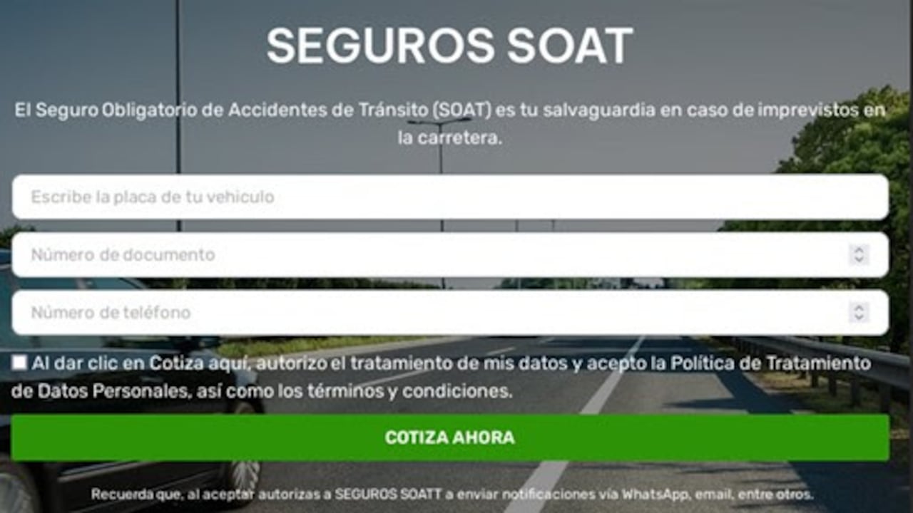 Sitio falso que estafa a las personas que buscan adquirir el SOAT.