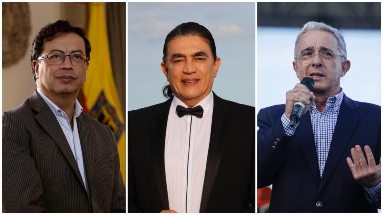 De izquierda a derecha: presidente Gustavo Petro, exsenador Gustavo Bolívar y expresidente Álvaro Uribe.