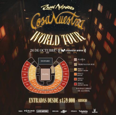 Mapa del Movistar Arena para el concierto de Rauw Alejandro.