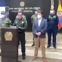 El ministro de Defensa, Diego Molano, y el general de la Policía, Jorge Luis Vargas, en entrega de declaraciones sobre los avances en la investigación contra atentado al presidente Duque.