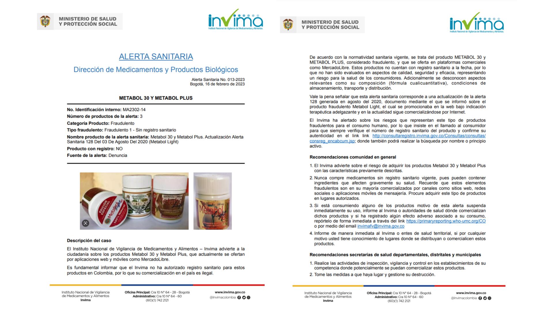 Comunicado sobre la alerta sanitaria.