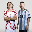 (EDITORS NOTE: THIS IMAGE HAS BEEN RETOUCHED) In this composite image, a comparison has been made between (L-R) Luka Modric of Croatia and Lionel Messi of Argentina, who are posing during the official FIFA World Cup 2022 portrait sessions. Argentina and Croatia meet in one of the semi finals of the FIFA World Cup Qatar 2022. (Photo by FIFA/FIFA via Getty Images)
