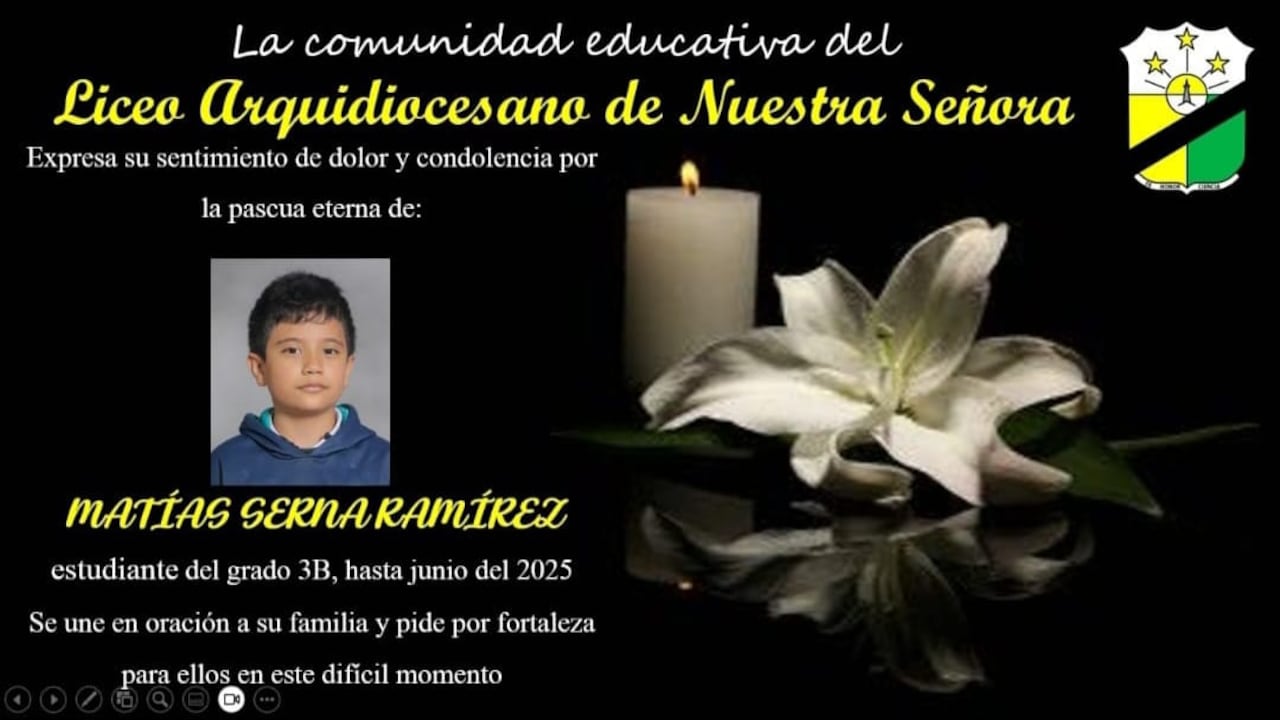 Matías Serna Ramírez, niño de 9 años que murió tras ingerir una pastilla rosada en Medellín.