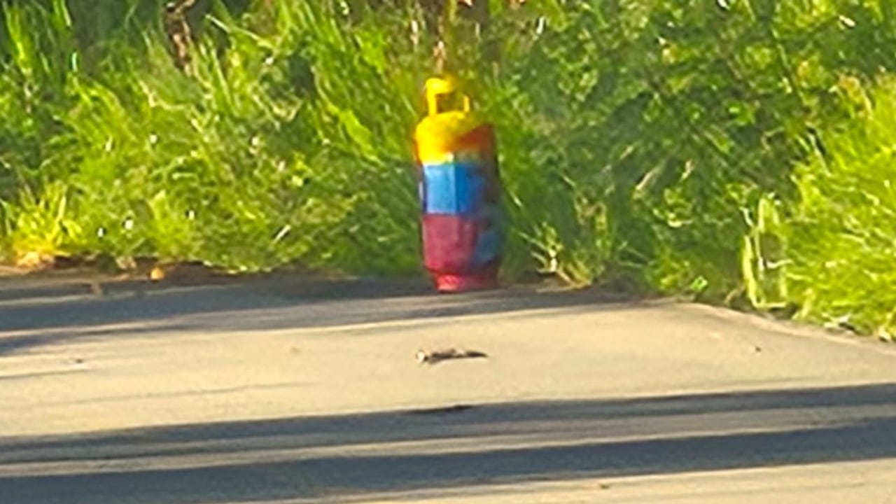 El Ejército Nacional verifica un cilindro abandonado en una vía de Ituango, Antioquia, ante la posibilidad de que contenga material explosivo.