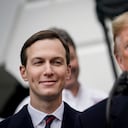 WASHINGTON, DC - JANUARY 29: (L-R) Senior Advisor Jared Kushner looks on as U.S. President Donald Trump speaks before signing the United States-Mexico-Canada Trade Agreement (USMCA) during a ceremony on the South Lawn of the White House on January 29, 2020 in Washington, DC. The new U.S.-Mexico-Canada Agreement (USMCA) will replace the 25-year-old North American Free Trade Agreement (NAFTA) with provisions aimed at strengthening the U.S. auto manufacturing industry, improving labor standards enforcement and increasing market access for American dairy farmers. The USMCA signing is considered one of President Trump's biggest legislative achievements since Democrats took control of the House in 2018. (Photo by Drew Angerer/Getty Images)