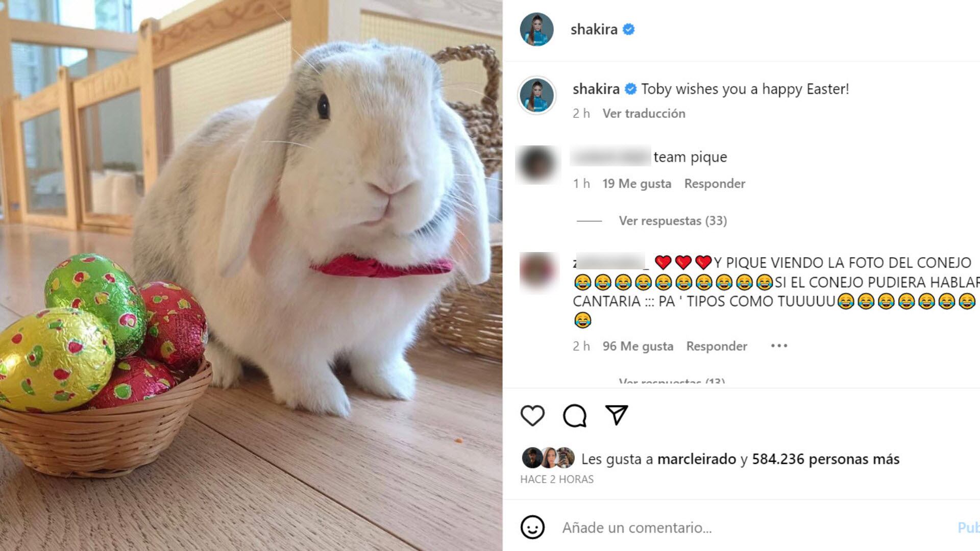 Con esta tierna imagen, la cantante colombiana Shakira, envió un mensaje de "felices pascuas" a sus seguidores.