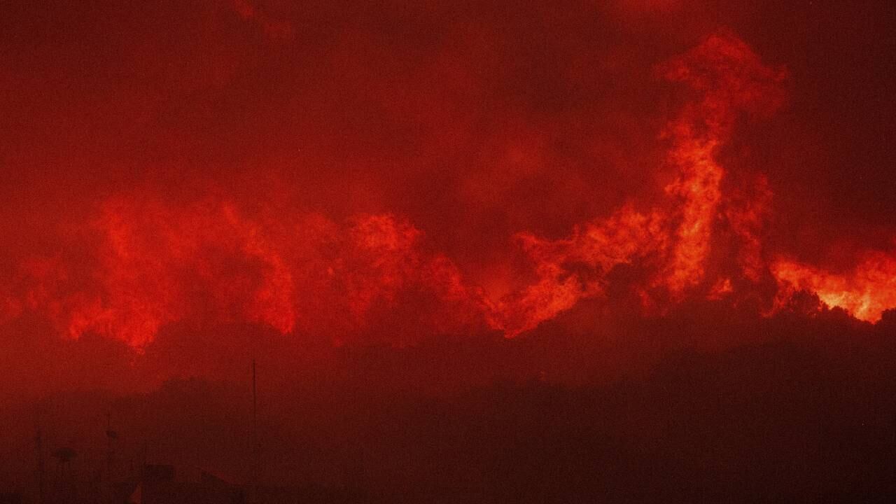 Las llamas arrasan con un bosque en la aldea de Avantas, región nororiental de Evros, Grecia, el lunes 21 de agosto de 2023.