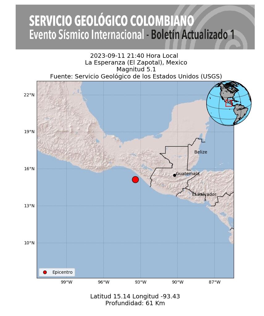 Sismo registrado en México durante la noche del lunes 11 de septiembre.