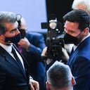 Joan Laporta y Lionel Messi durante un evento en el Camp Nou
