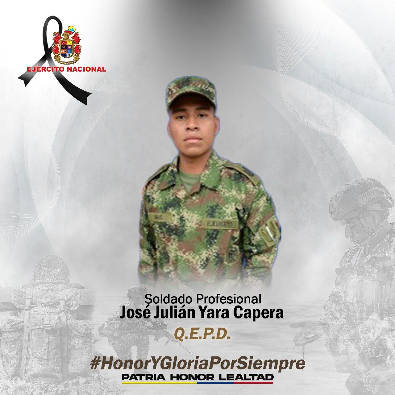 El soldado profesional José Julián Yara Capera fue asesinado en San José del Guaviare.