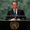 El presidente de Brasil, Jair Bolsonaro, se dirige a la 76.a sesión de la ONU. Asamblea General, martes, sept. 21 de febrero de 2021, en la sede de las Naciones Unidas en Nueva York. (Eduardo Munoz/Pool Photo via AP)