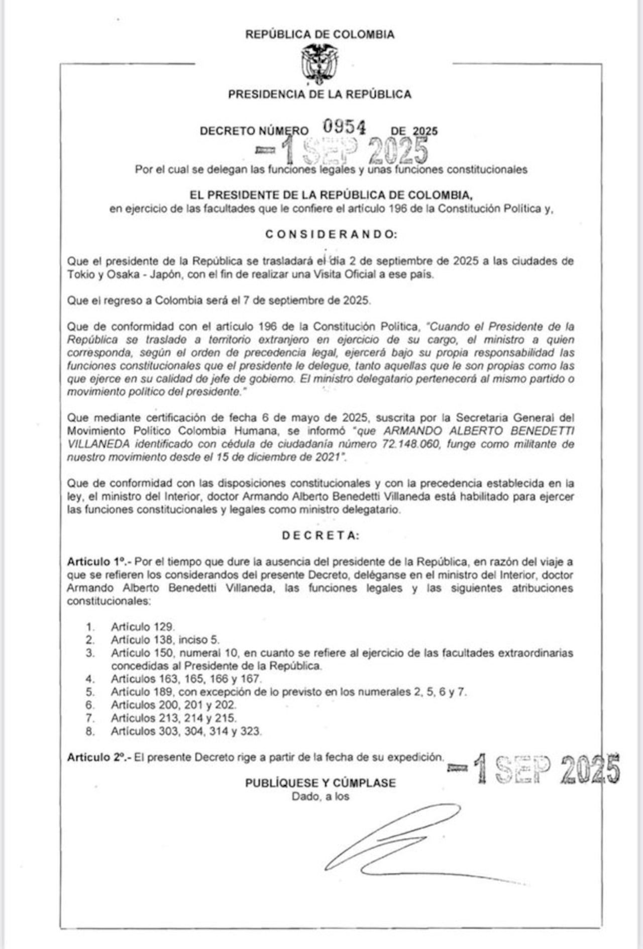 Decreto Petro Japón.