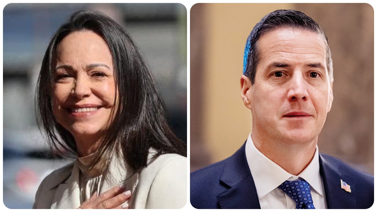 La líder opositora venezolana María Corina Machado y el senador de Estados Unidos Bernie Moreno.