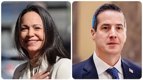 La líder opositora venezolana María Corina Machado y el senador de Estados Unidos Bernie Moreno.