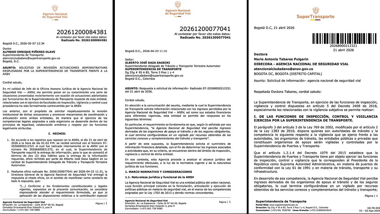Documentación en la que se menciona a Mariantonia Tabares, directora de la ANSV, y Alfredo Piñeres, supertransporte.