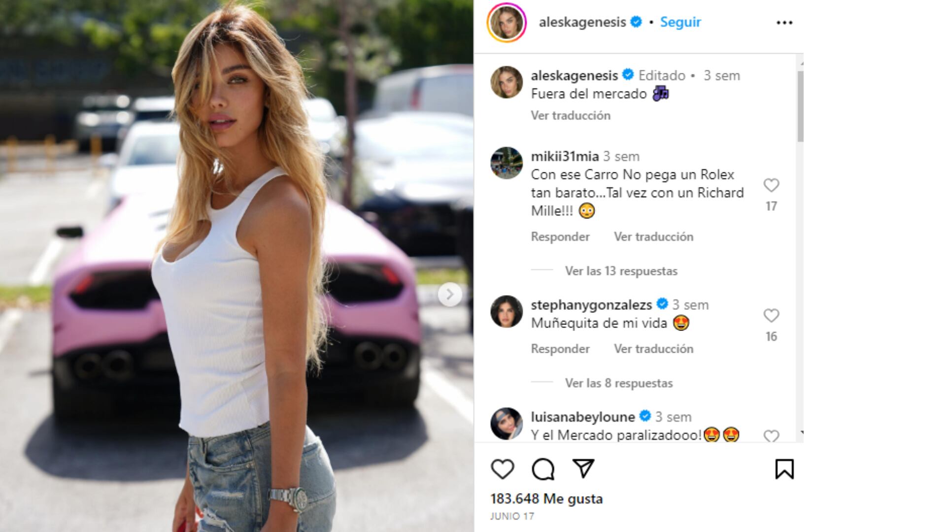 Aleska Génesis, de 31 años, cuenta con más de 5 millones de seguidores en su perfil de Instagram.