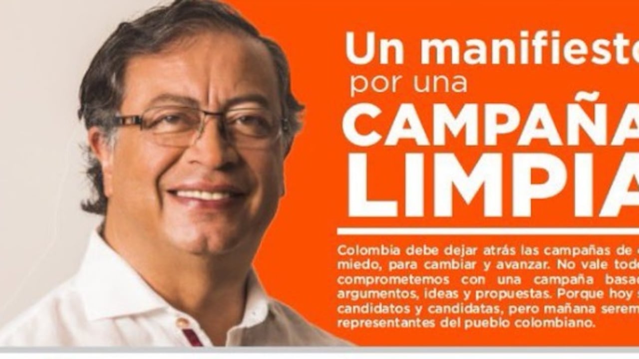 La campaña de Gustavo Petro había compartido un "manifiesto por una campaña limpia" antes de la primera vuelta. Foto: Twitter.