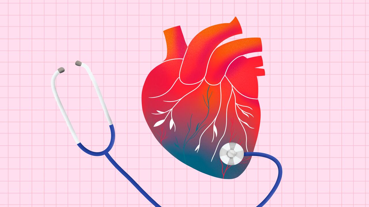Ilustración de la anatomía del corazón con estetoscopio.