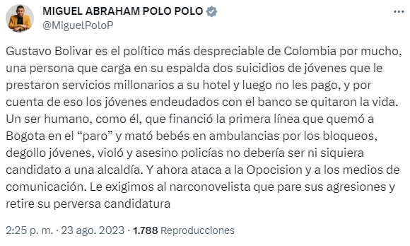 Trino de Miguel Polo Polo por el que la Corte Suprema lo citó a indagatoria.