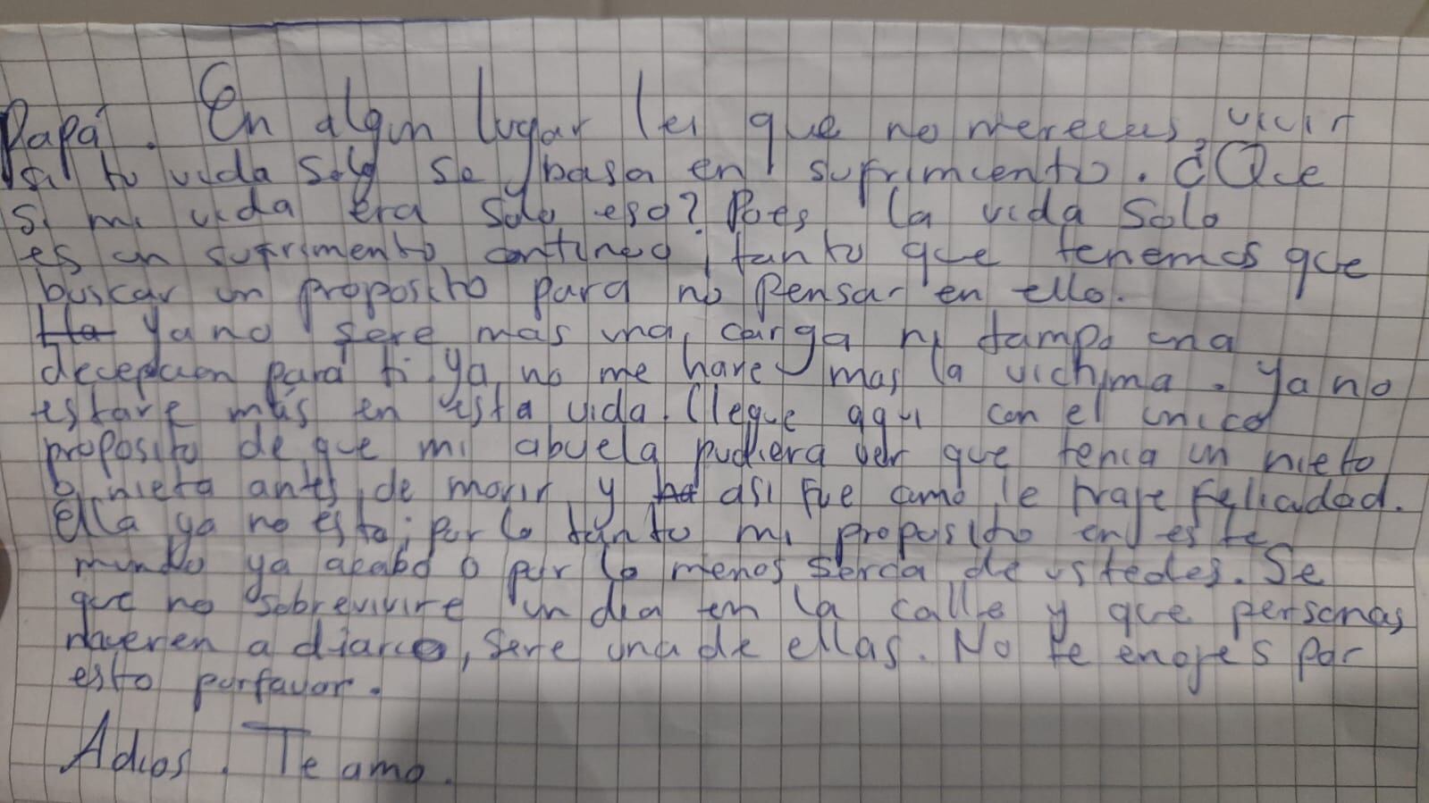 Carta de joven desaparecida