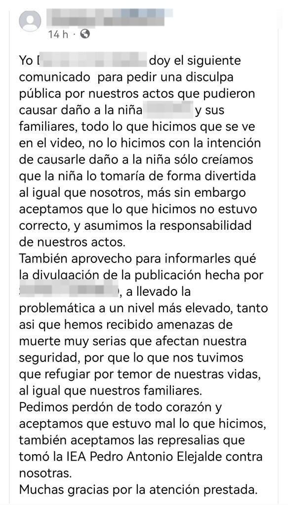 Esta es la publicación de la joven involucrada