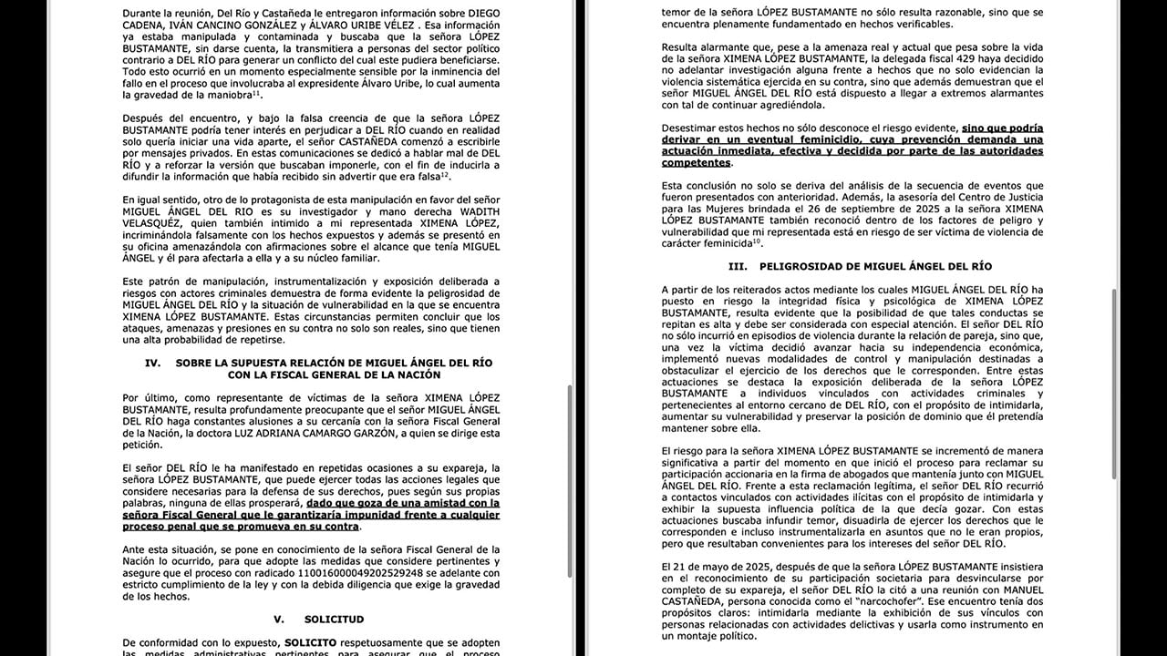 Ximena Bustamante denunció en la Fiscalía los hechos contra su exesposo Miguel Ángel del Río. Todas las pruebas están en poder de la entidad.