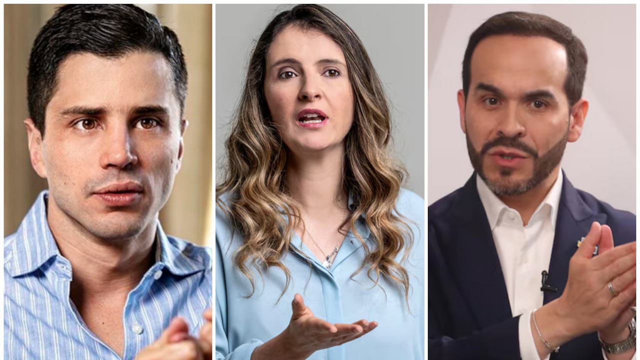 Tomás Uribe, hijo del expresidente Álvaro Uribe Vélez; Paloma Valencia y Abelardo de la Espriella, aspirantes presidenciales.