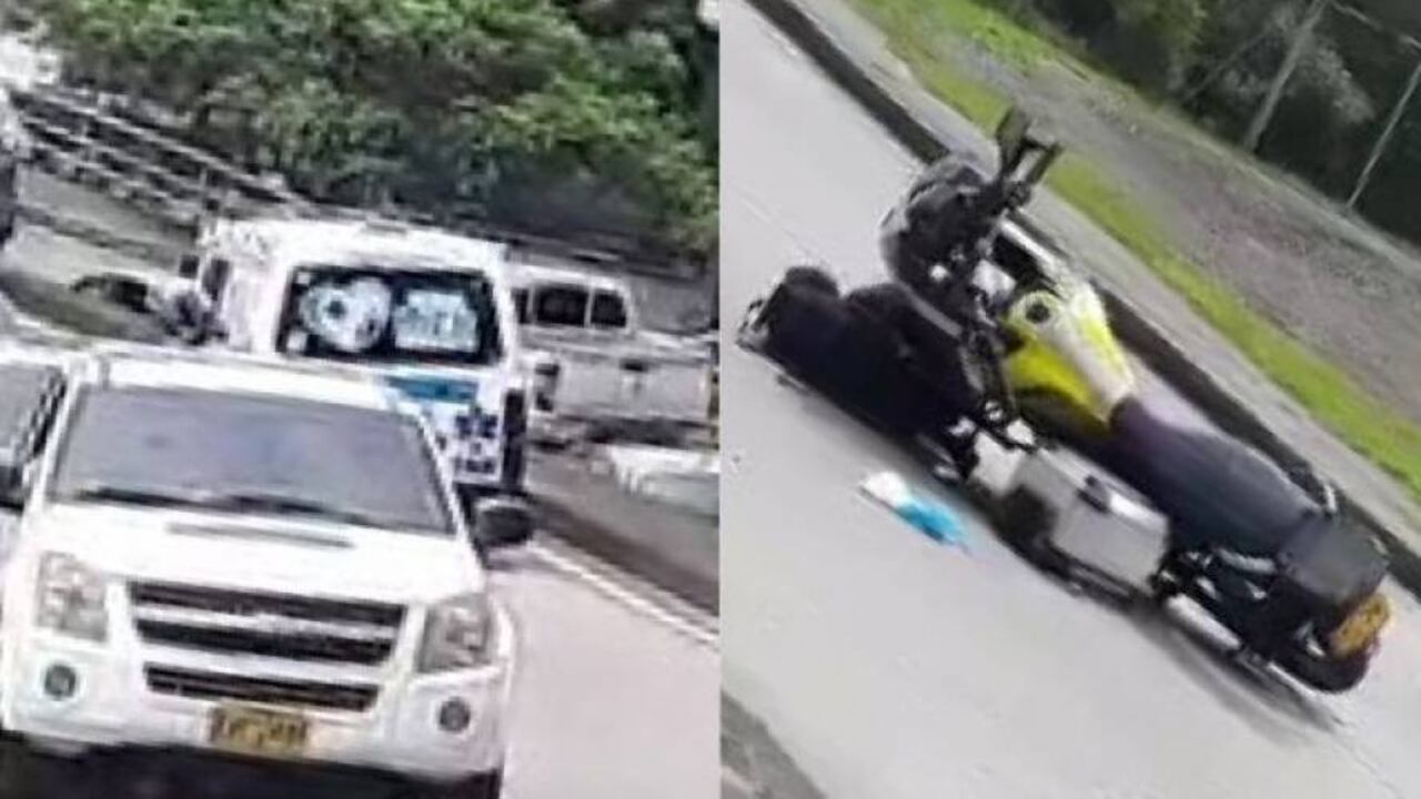 Momento en el que la ambulancia se da a la fuga por la Calle 11 oeste de Cali, dejando dos motociclistas lesionados.