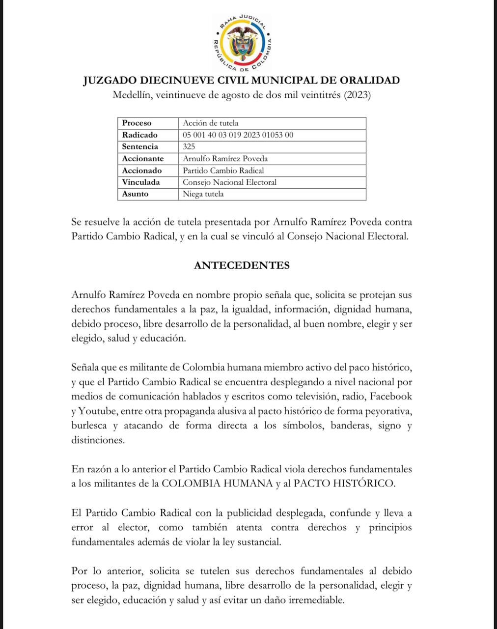 SEMANA tiene copia de las decisiones judiciales en favor de Cambio Radical.