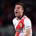 Agustin Palavecino celebrando en la victoria de River 5-0 sobre Patronato.