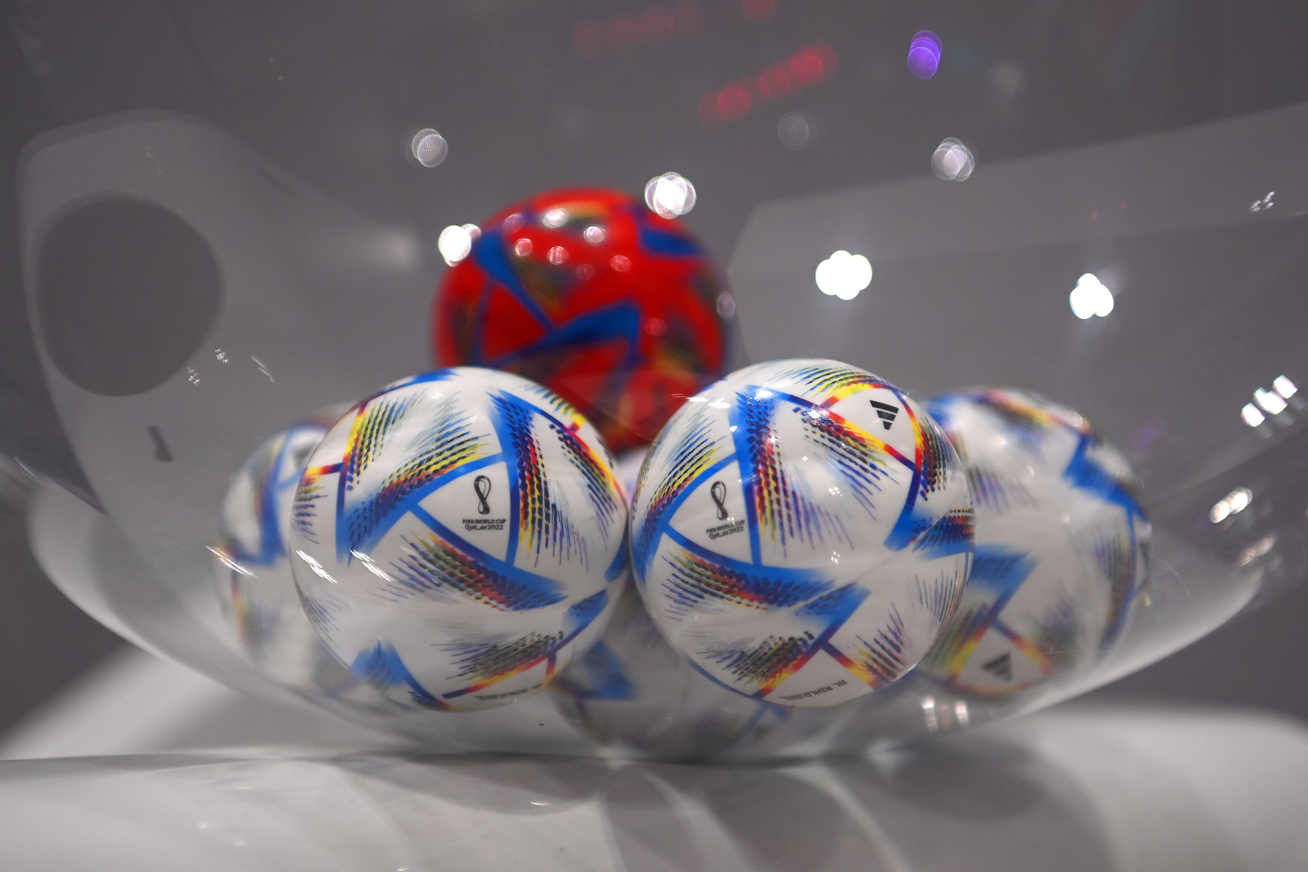 DOHA, QATAR - MARCH 31:  A view of the draw balls ahead of the 72nd FIFA World Cup Qatar 2022 Final Draw on March 31, 2022 in Doha, Qatar. (Photo by Michael Regan - FIFA/FIFA via Getty Images)