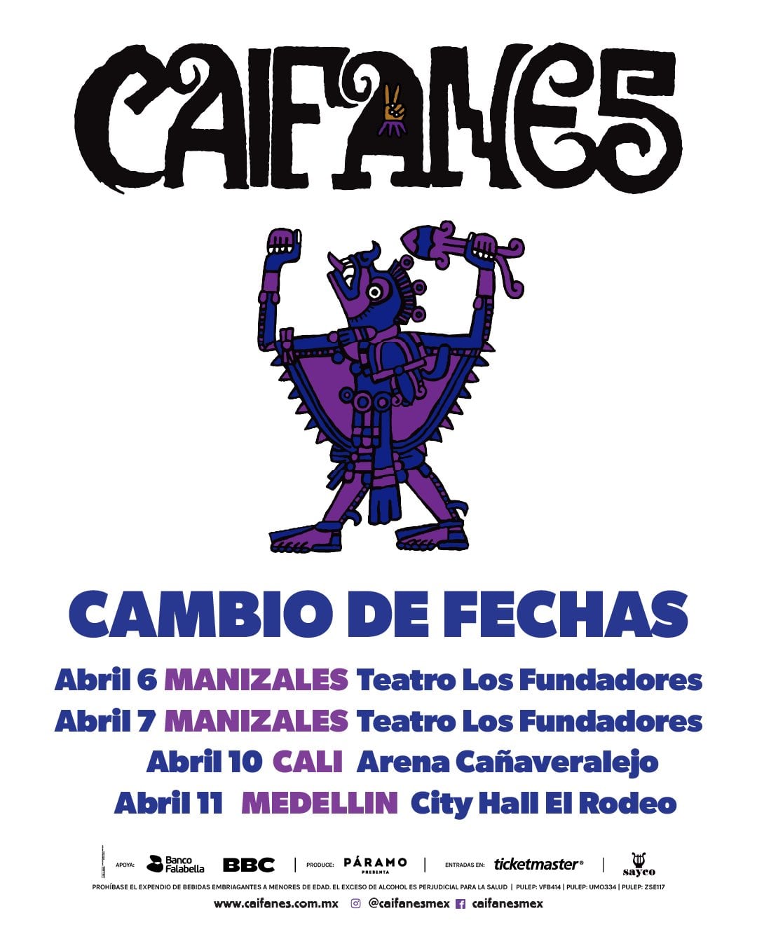 ¡ANUNCIO: LUEGO DEL TERREMOTO, SE HAN REPROGRAMADO ESTOS CONCIERTOS PARA 2027: MANIZALES, ABRIL 6 Y 7 DE 2027 / CALI, ABRIL 10 DE 2027 Y MEDELLÍN, ABRIL 11 DE 2027!