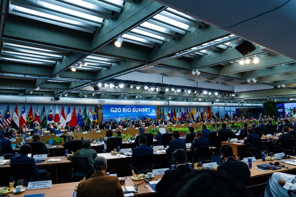 Los líderes del G20 asisten al lanzamiento del "Grupo de trabajo para una alianza global contra el hambre y la pobreza" en Río de Janeiro, al margen de la Cumbre del G20, el 18 de noviembre de 2024. (Foto de ERIC LEE / POOL / AFP)