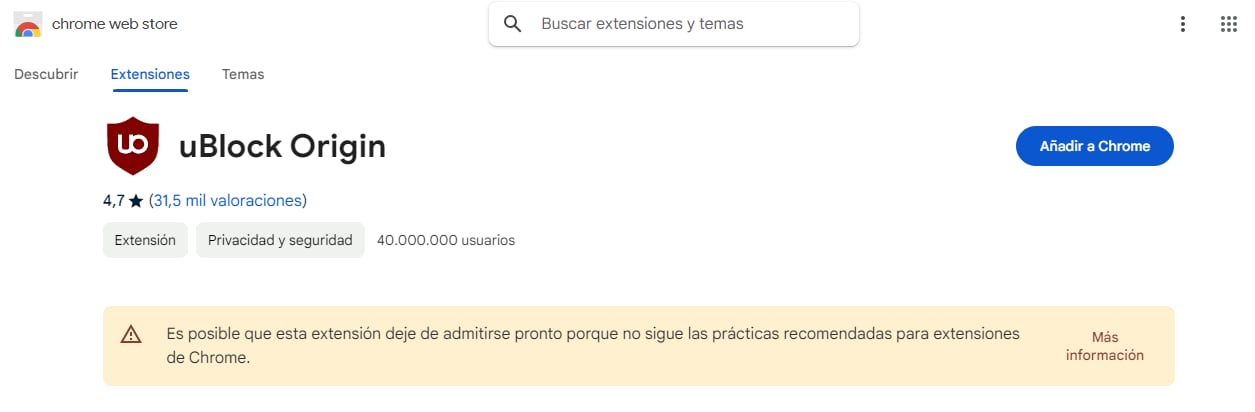 Google Chrome comenzará a deshabilitar varias extensiones populares de bloqueo de anuncios como parte de la actualización a su nuevo estándar, el Manifiesto V3, lo que obligará a los usuarios a buscar alternativas.