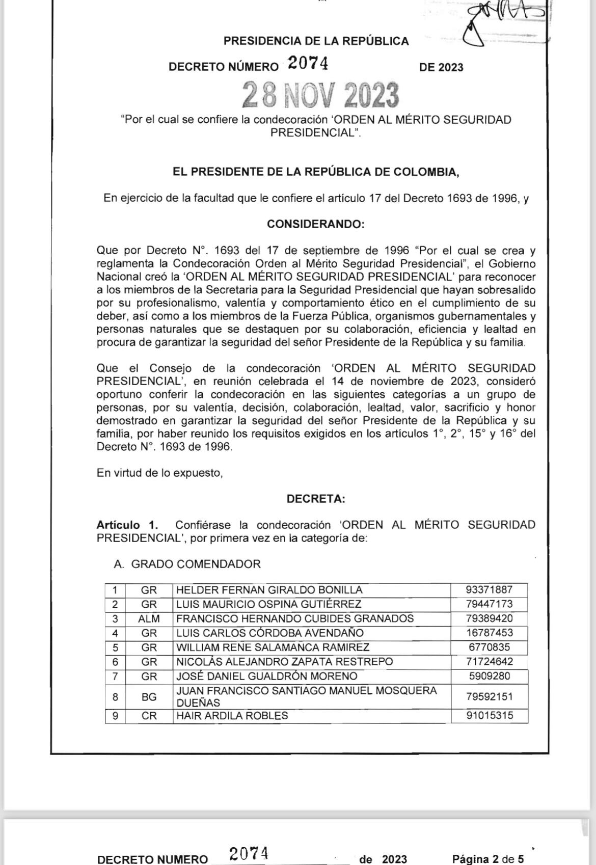 Decreto condecoración