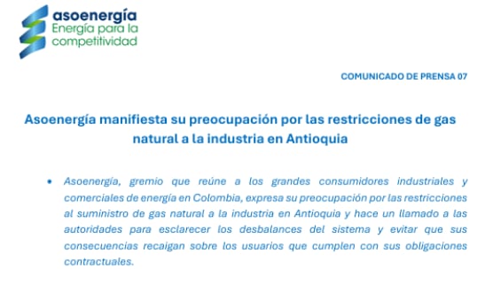 Asoenergía reclama por restricción de gas a la industria en Antioquia