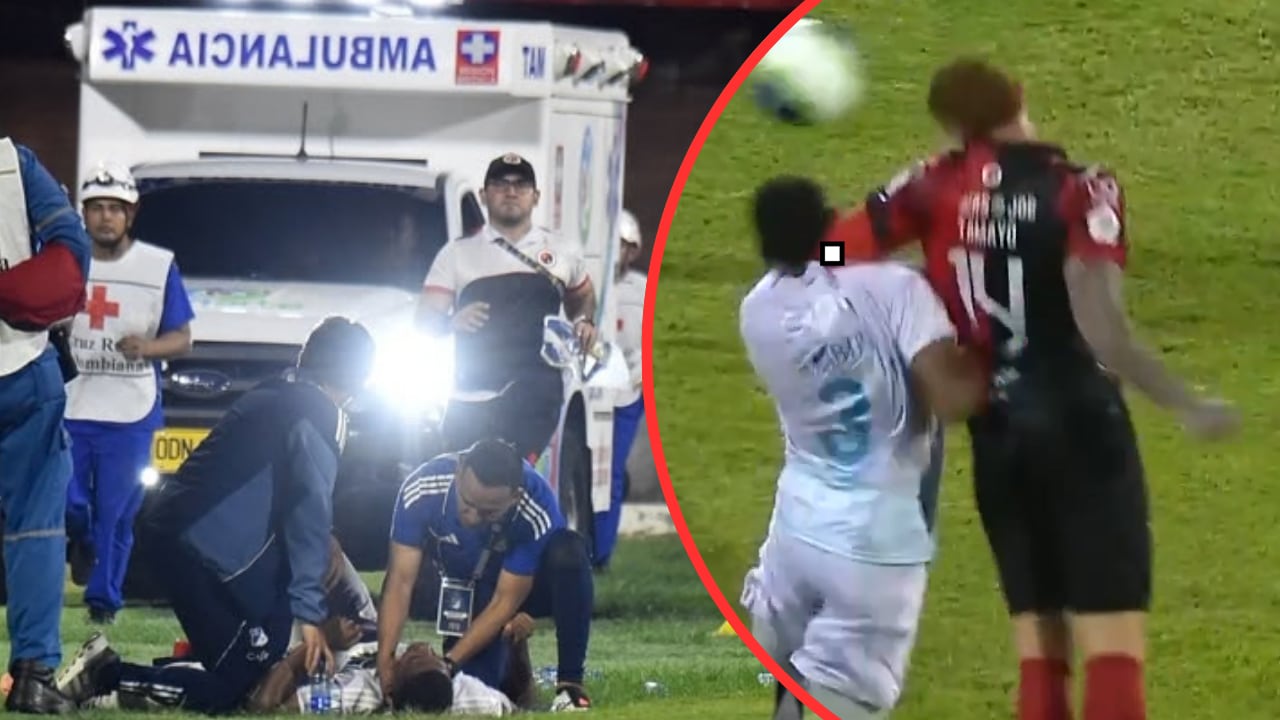 Samuel Martín tuvo que salir en ambulancia del partido Cúcuta vs. Millonarios.