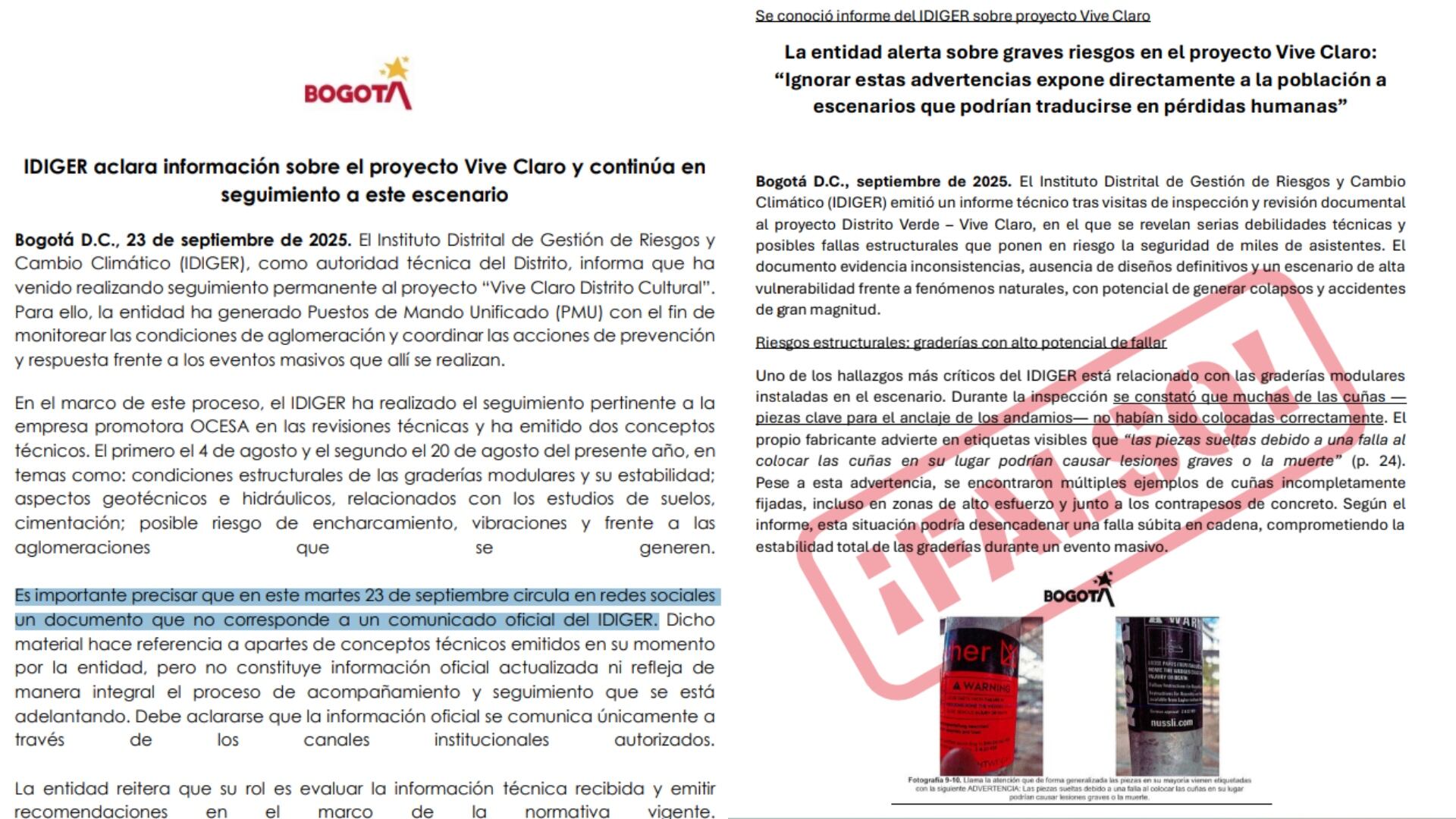 IDIGER desmiente información sobre fallas en el Vive Claro.