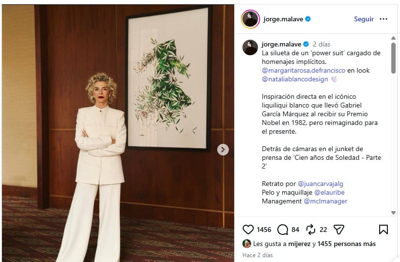 Margarita Rosa de Francisco deslumbró con su look inspirado en el que llevó Gabriel García Márquez.