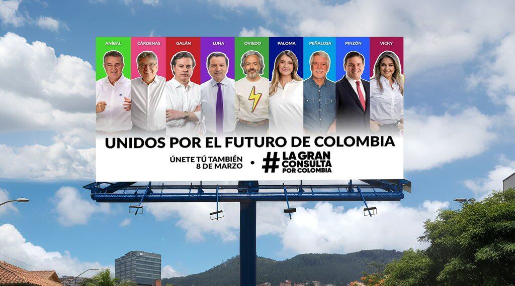 Integrantes de la Gran Consulta por Colombia: Aníbal Gaviria, Vicky Dávila, Juan Carlos Pinzón, David Luna, Mauricio Cárdenas, Juan Daniel Oviedo, Paloma Valencia, Enrique Peñalosa y Juan Manuel Galán.